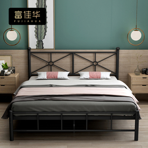 现代简约网红简易铁艺床主卧次卧公寓床单双人1.5米铁架子床轻奢