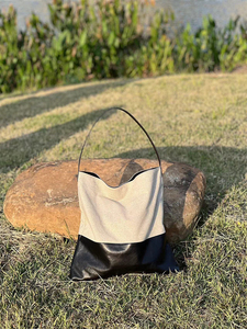 羊皮帆布拼接小众设计托特包通勤包大容量慵懒休闲百搭单肩大包包