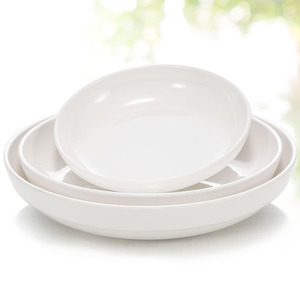 凯柏雅密胺白色盘子塑料圆形碟子深盘汤盘仿瓷商用餐厅餐具炒菜盘