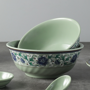 密胺青花瓷斜纹碗仿瓷6/7英寸树脂塑料碗汤面碗商用快餐汤碗饭碗