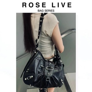 ROSE LIVE2024新款大容量铆钉辣妹高级感机车包复古腋下斜挎包包