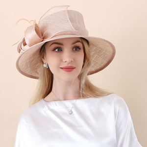 原创设计英式时尚麻纱帽子女欧美复古大檐赛马会遮阳帽英伦礼帽