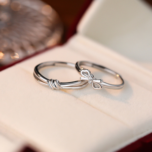 S999足银蝴蝶同心结情侣对戒小众设计纯银戒指送女友情人表白礼物