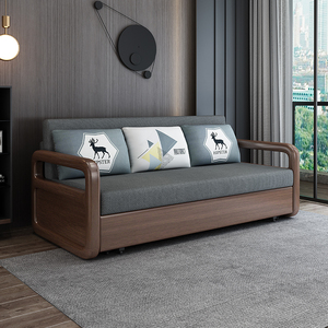 实木沙发床可折叠多功能小户型客厅双人网红款储物北欧两用沙发床