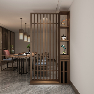 新中式入户玄关柜实木镂空置物架屏风隔断客厅餐厅遮挡小户型家用