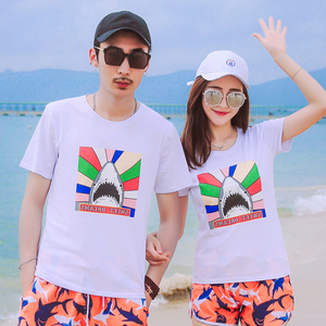 情侣T恤新款夏季男女印花短袖沙滩装海边蜜月度假宽松半袖上衣潮