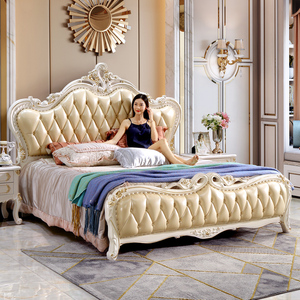 欧式实木床 1.8米双人床主卧婚床简欧公主真皮床卧室家具组合套装