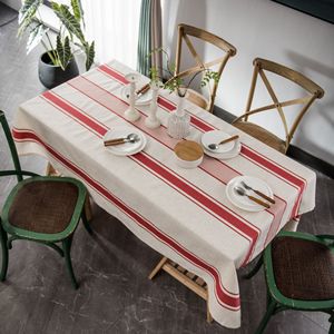 北欧ins色织棉麻简约条纹桌布美式餐桌布茶几布布艺长方形桌子垫