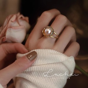 天然巴洛克异形珍珠戒指高级感法式时尚简约气质开口可调节指环女
