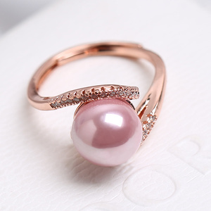 戒指女珍珠食指指环提气质黄金戒指简约天然贝珠开口尾戒s925纯银