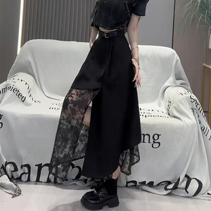 黑色不规则蕾丝拼接设计感半身裙独特别致高级长裙子2024春夏新款