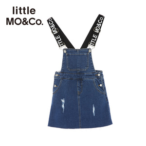 【双11狂欢价】littlemoco女童裙子破洞字母装饰背带