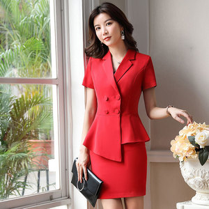 仙女范西装套装女2022薄款新款英伦风职业装女装时尚短袖红色西服