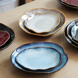 欧式创意陶瓷盘家用复古不规则浅盘西餐意面盘子日料盘早餐盘骨碟