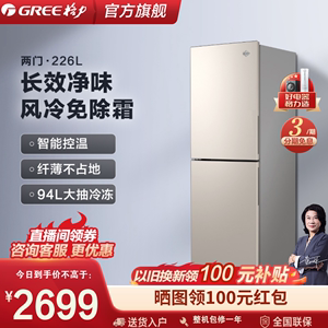 Gree/格力晶弘226升家用冰箱小型双开门宿舍用迷你租房用超薄嵌入