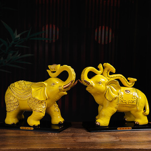 陶瓷大象摆件一对吸水招财吉祥如意家居客厅电视柜装饰工艺品送礼