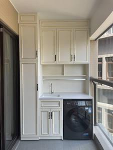 定制太空铝合金阳台柜洗衣机伴侣石英石台盆搓衣板一体组合储物柜