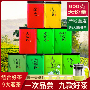 9大茗茶组合9罐装共900g铁观音茶叶绿茶红茶乌龙茶茉莉花茶送茶具