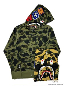 现货 BAPE 1ST CAMO 经典初代 黄绿迷彩鲨鱼卫衣 帽衫 男女同款