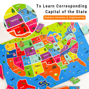 美国世界地图拼图拼版洲际地理认知大块拼图益智玩具英文版地图