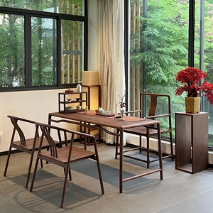 新中式北美黑胡桃木禅意茶桌椅组合阳台工夫茶高端泡茶台实木家具