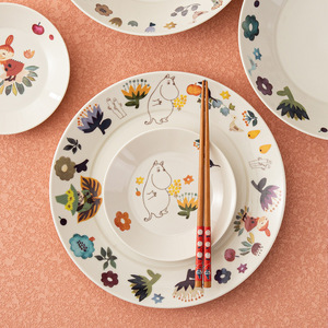 日本进口姆明一族系列 童彩陶瓷餐盘餐碟 儿童陶瓷餐具