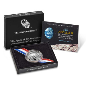 2019年美国阿波罗11号登月50周年纪念钱币 精制币 曲面币 1/2美元