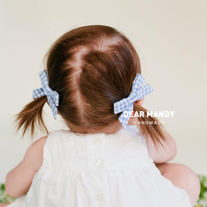 蓝白格子发带发夹公主婴幼儿女宝宝儿童女孩女童小童淑女边夹头饰