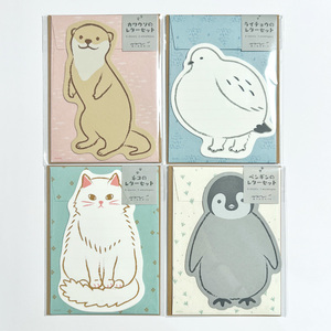 日本制新款midori可爱动物信纸信封套装小清新猫咪企鹅信笺稿纸