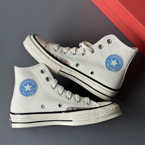 匡威CONVERSE 1970S白色蓝标刺绣补丁帆布鞋A04500c