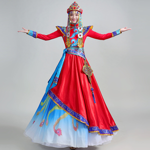 蒙古舞蹈演出服装女蒙族盛装表演服饰少数民族开场高端舞袍成人冬
