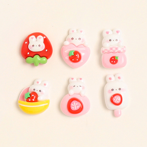 卡通可爱草莓棒冰兔子diy奶油胶手机壳材料手工制作饰品树脂配件