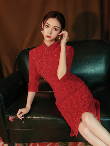 红色旗袍2022年新款新年过年拜年服大人复古中国风女装连衣裙春季