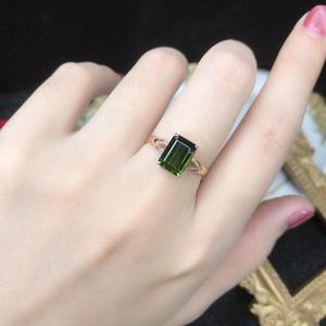 镀金色翠绿镶钻石墨绿祖母绿石感合成戒女方形绿碧玺戒指饰品