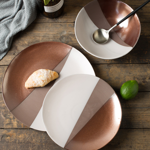 瑕疵异型三色陶瓷餐具家用北欧西餐盘牛排盘水果盘子沙拉碗菜汤碗