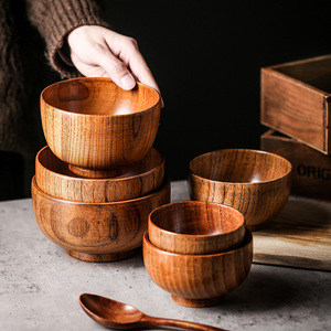 日式复古酸枣木碗纯手工木质米饭碗儿童实木碗大号汤面碗家用餐具
