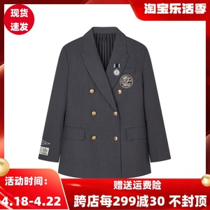 TW2024年早春新款纯色休闲西服学院风西装外套上衣女TTJK245204I