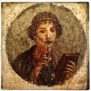 古罗马庞贝遗迹壁画《女诗人萨福》欧洲原版艺术明信片现货单张