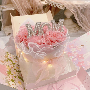 仿真康乃馨母亲节蛋糕装饰妈妈节日插件丝带围边花朵鲜花生日摆件