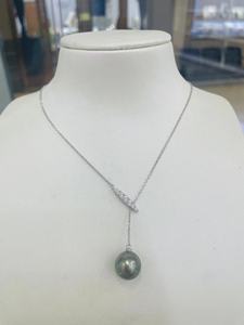 国产精工银S925纯银微镶锆石可抽拉吊坠项链珍珠饰品空托女时尚