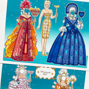 化装舞会万圣节童话公主 复古paper doll 换装纸娃娃纸公仔换衣