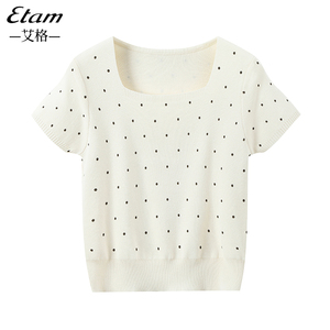 Etam艾格官方旗舰店夏季短款小个子女装高端大牌针织衫短袖t恤女