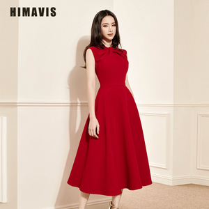 HIMAVIS 气质红色黄色连衣裙法式名媛高级感订婚礼服2023新款女装
