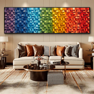 简约现代马赛克抽象艺术客厅沙发背景墙面床头横版装饰画装置挂画