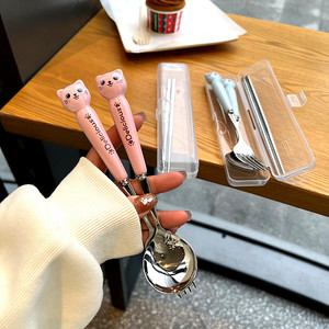可爱卡通304不锈钢餐盒旅行便携叉子勺子筷子套装学生宿舍餐具套