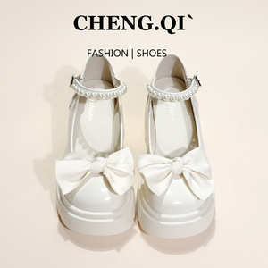 Chengqi 婚鞋玛丽珍小皮鞋女2024秋季新款法式厚底粗跟高跟新娘鞋