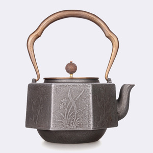 铁壶铸铁煮茶壶无涂层烧水壶泡茶生铁壶原铁里八面壶铜把铜盖1.2L