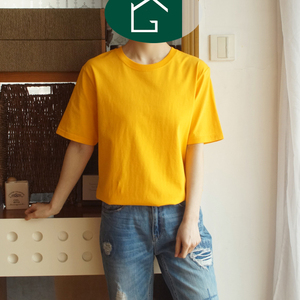 忧止符L310|外贸日单 纯棉基础款黄色短袖T恤女 韩范减龄 夏季