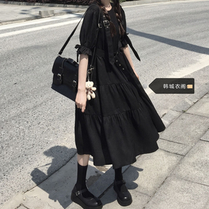 黑色连衣裙赫本风夏设计感暗黑系复古日系裙子仙女超仙森系初恋裙