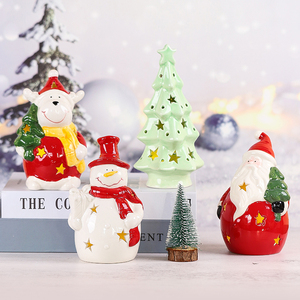 北欧外贸陶瓷圣诞工艺品摆件圣诞树老人雪人麋鹿房子夜灯圣诞礼品